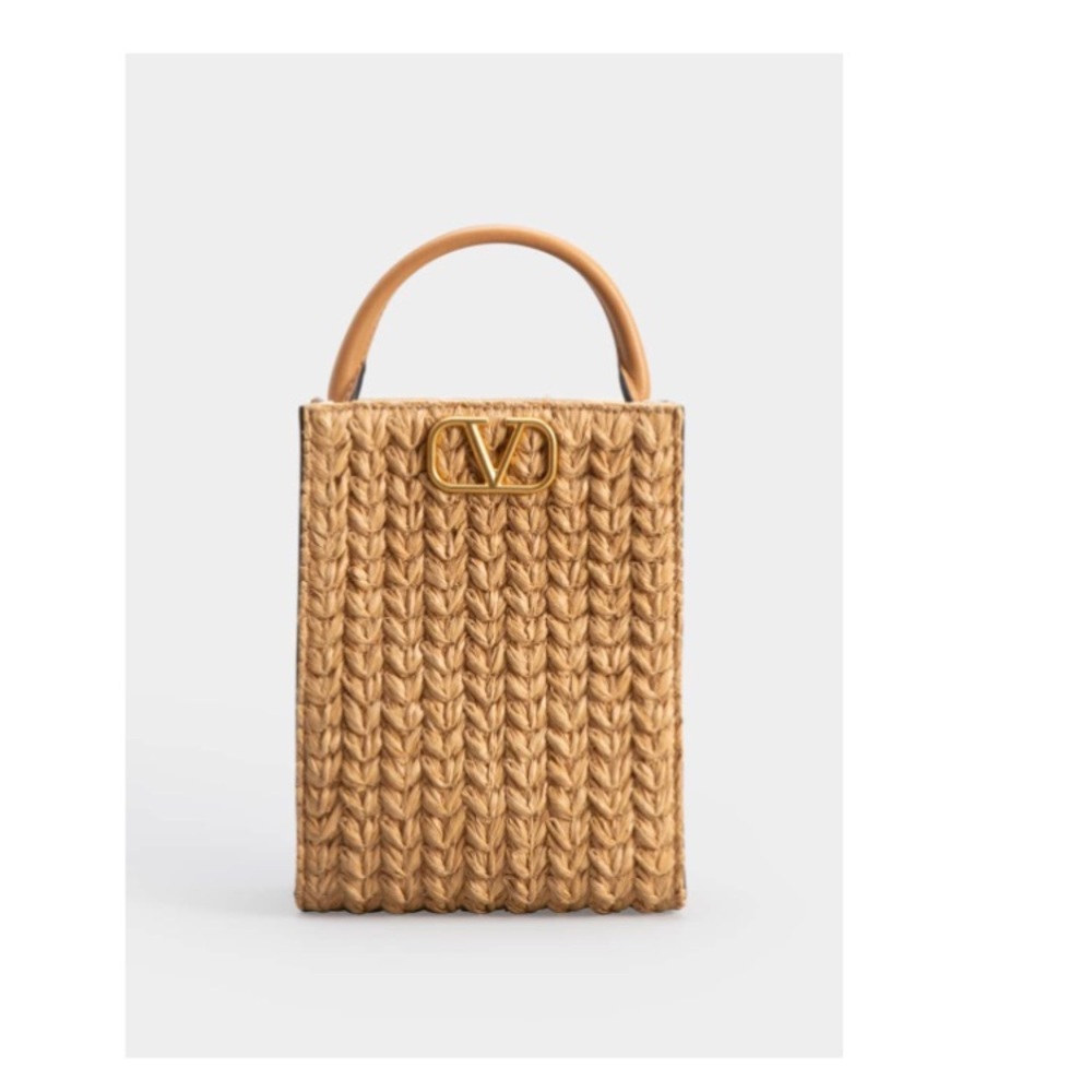 Valentino Garavani VLogo North-South Raffia Woven Pouch Bag with Chain - Picture 10 of 10